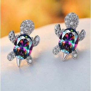 925 Sterling Silver Rainbow Mystical Fire Topaz Sea Turtle earrings